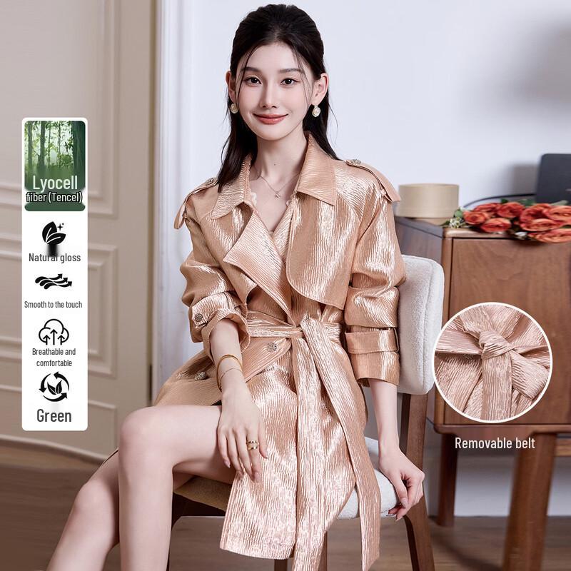 Women s Glossy British Style Mid-Length Trench Coat S
