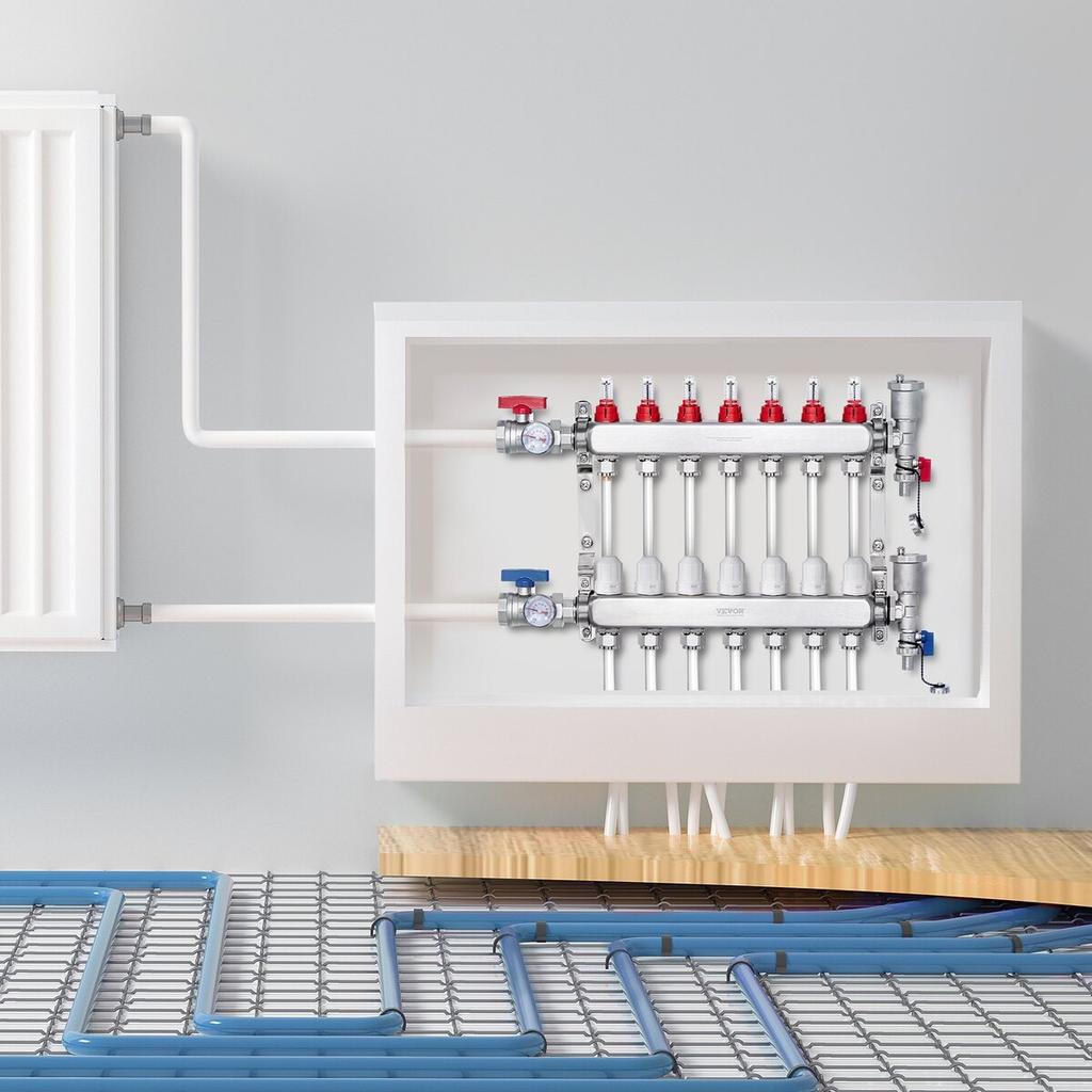 7-Branch Radiant Heat Manifold 1/2" PEX Tubing Floor Heating Manifold Set