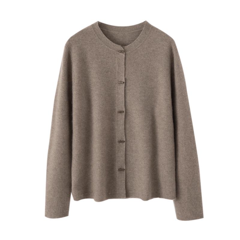 Women's 100% Pure Cashmere Round Neck Button Cardigan - Autumn/Winter Knitwear