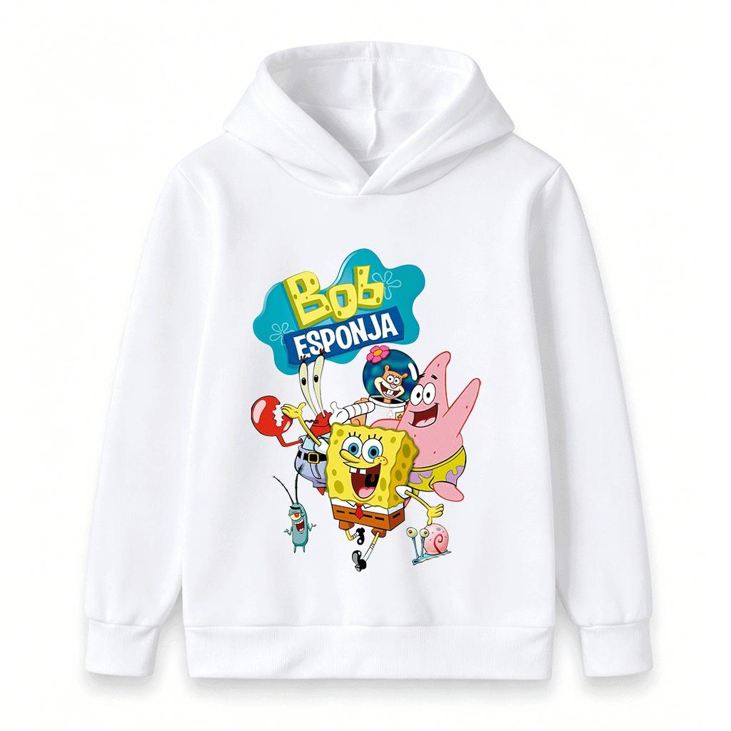Kids Boys Girls Pullover Hoodie Cartoon Sponge Character Print Casual Soft Long Sleeve Sweatshirt for Toddlers Children Daily Wear