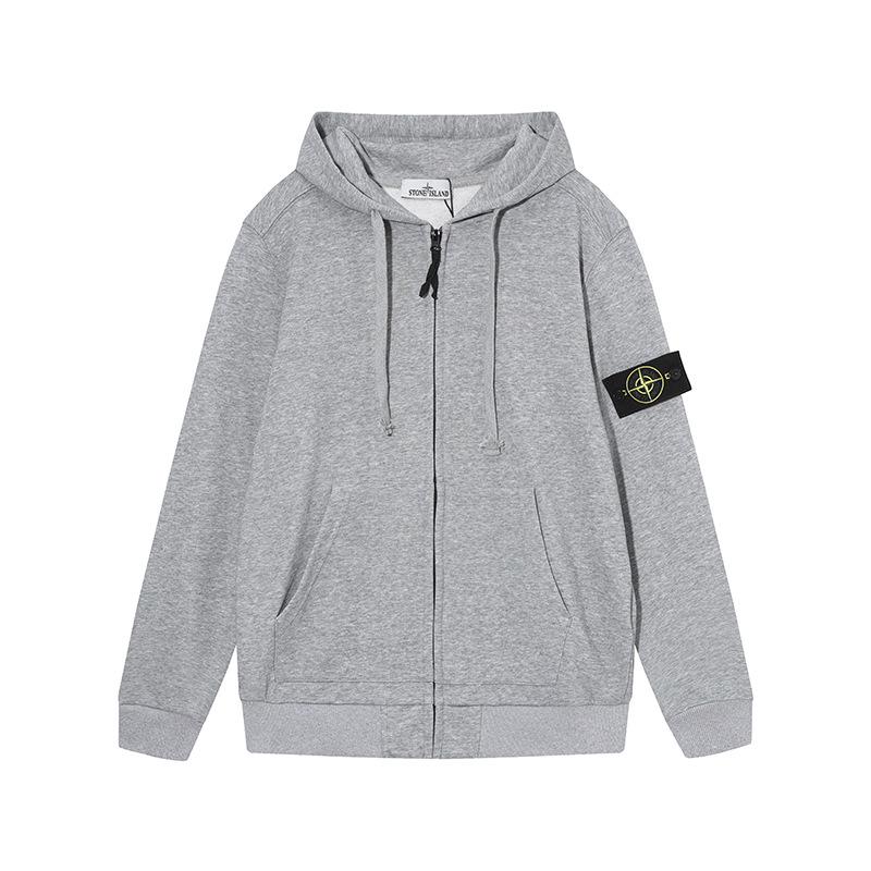 Stone Island Classic Zip Sweatshirt with Sleeve Badge - Unisex Casual Solid Color