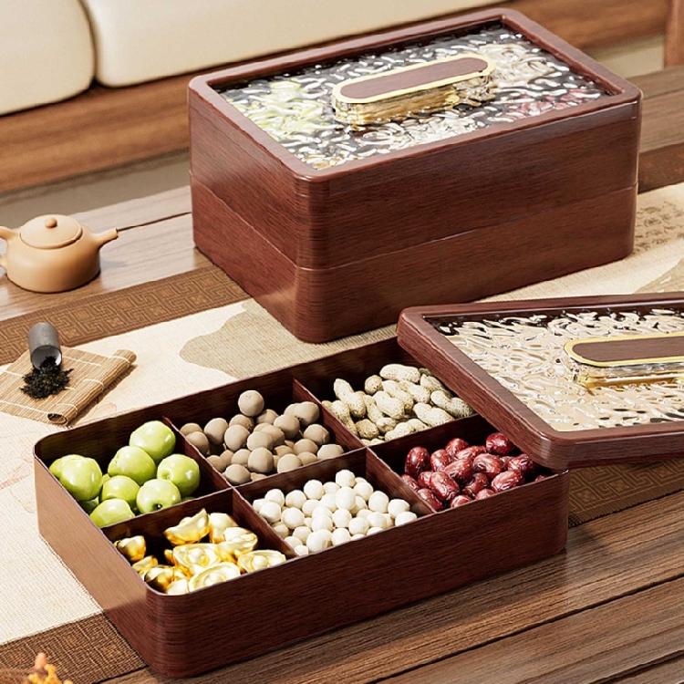 Plastic Dry Fruit Organiser Sealed Nut Storage Solution Compartmentalized Snacks Tray with Clear Lid for Living Room