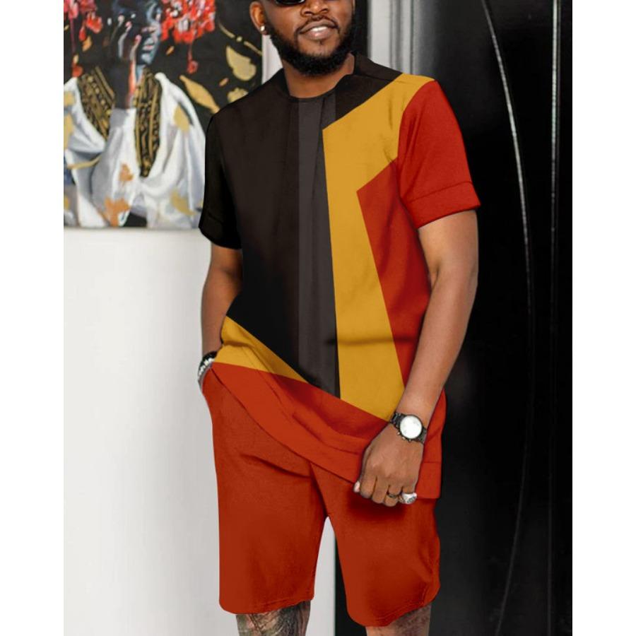 Letní pánský set Módní 2dílný set Pánské tričko Šortky Kalhoty Oblek Ležérní krátká tepláková souprava Nadměrné Vintage Pánské oblečení