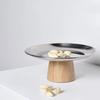 Nordic Metal Round Solid Wood Base Tray Living Room Porch Small Objects Desktop Storage Tray Sundries Cake Display Organizer