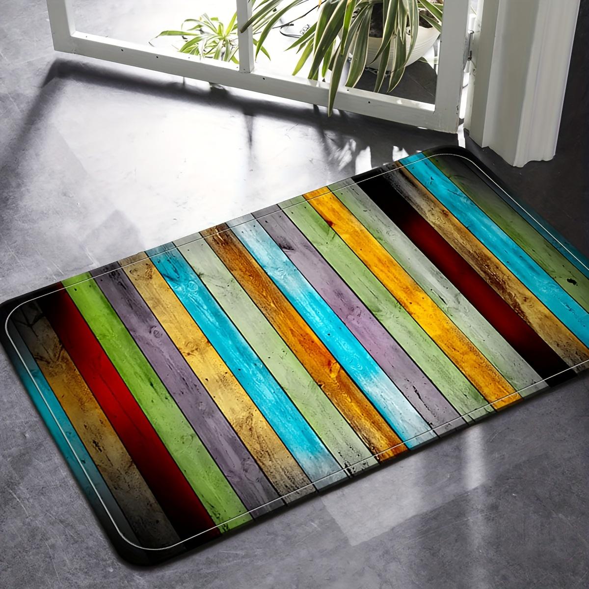 

1 Piece of Colorful Wood Grain Area Carpet Anti Slip 100% Polyester Anti Fatigue Floormat Entrance Welcome Decoration Felt Rug 40x60cm Felt