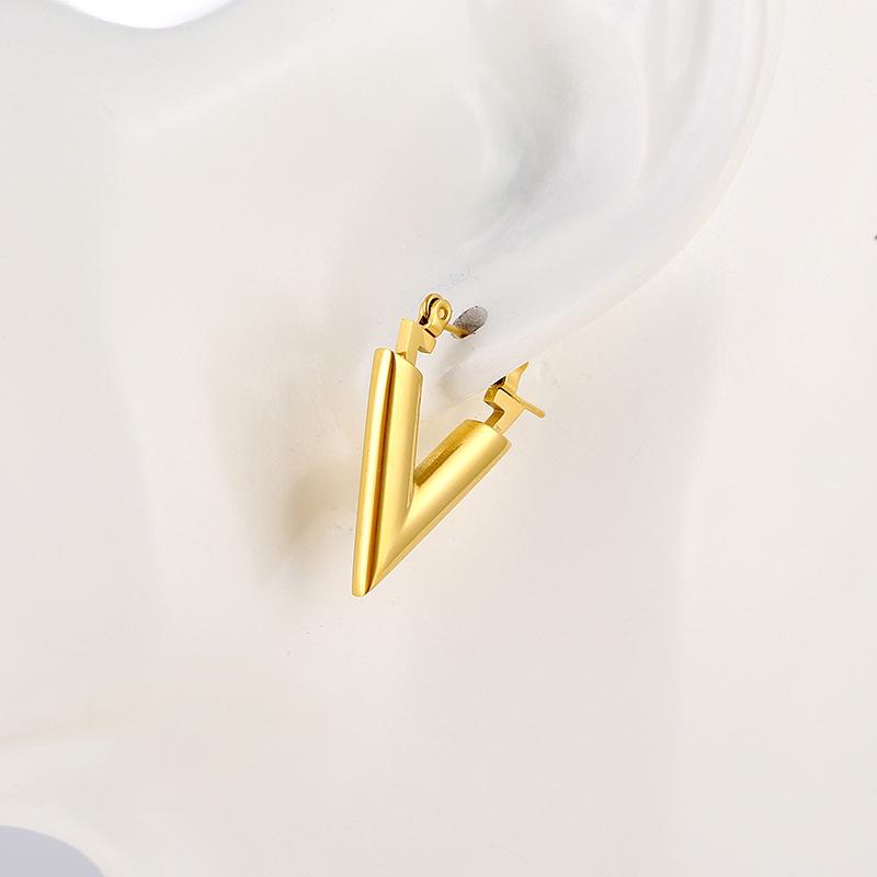 Minimalist Luxury Stainless Steel V-Shaped Earrings: Trendy European and American Style for Women