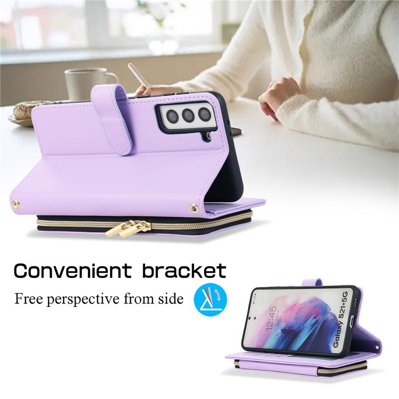 Custodia per telefono a portafoglio in pelle con cerniera con cordino per iPhone 15 Ultra 14 Plus 13 per Samsung Galaxy A54 A14 A53 A13 Nota 20 S23 S22 S21 Cover con corda da polso