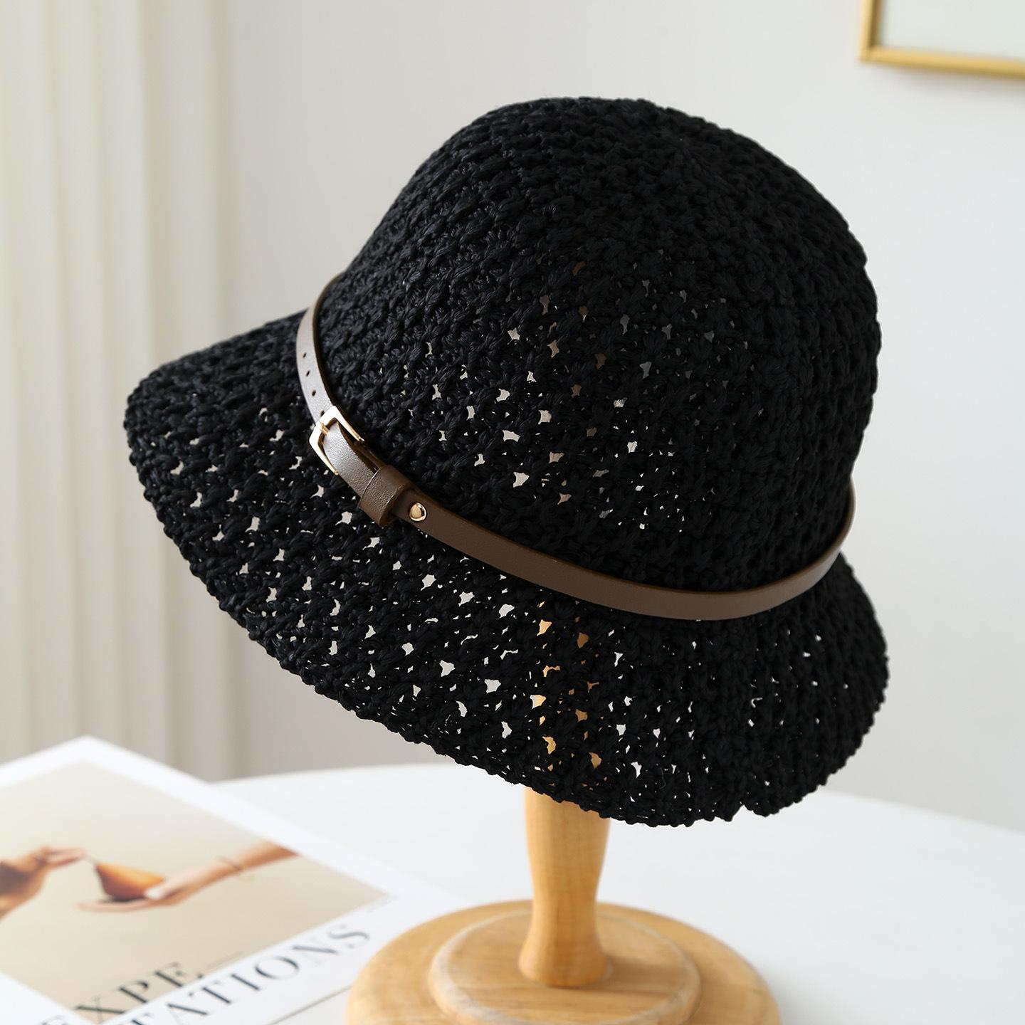 

Classic Adult Women s Knitted Fisherman Bucket Hat with Belt Windproof Spring Summer Autumn Fashionable Casual Hat 56-58cm чорний
