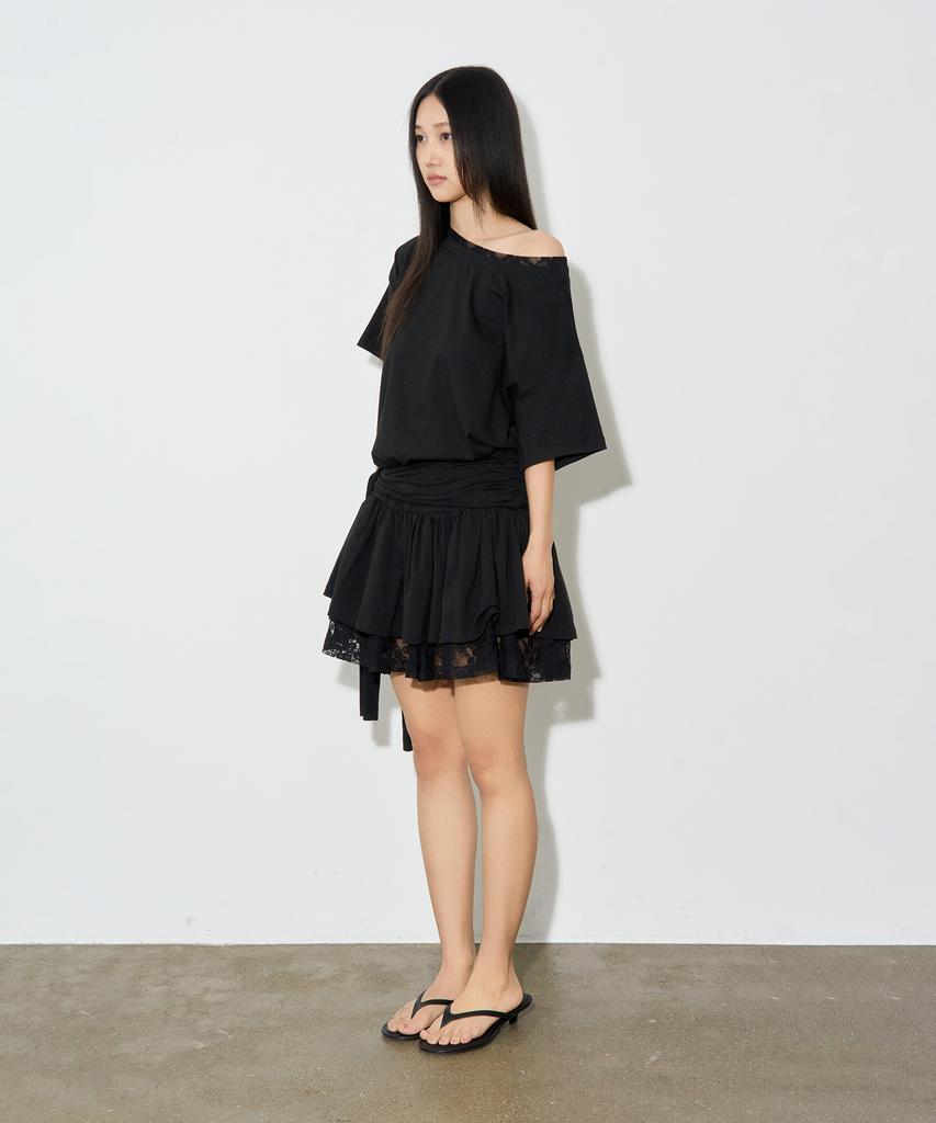 Seul Asymmetrical Off-Shoulder Lace Dress_Black