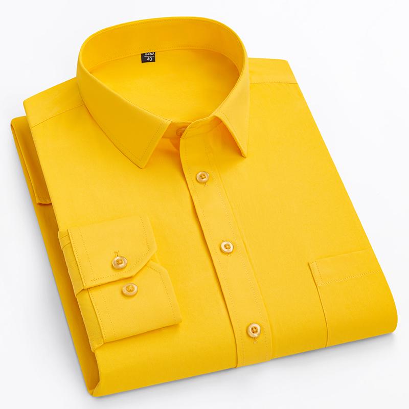 Double Collor Full Shirts for Men Plus Size Slim Fit Formal Plain Shirt Over Size Office Clothes Solid Long-sleeve Business Tops