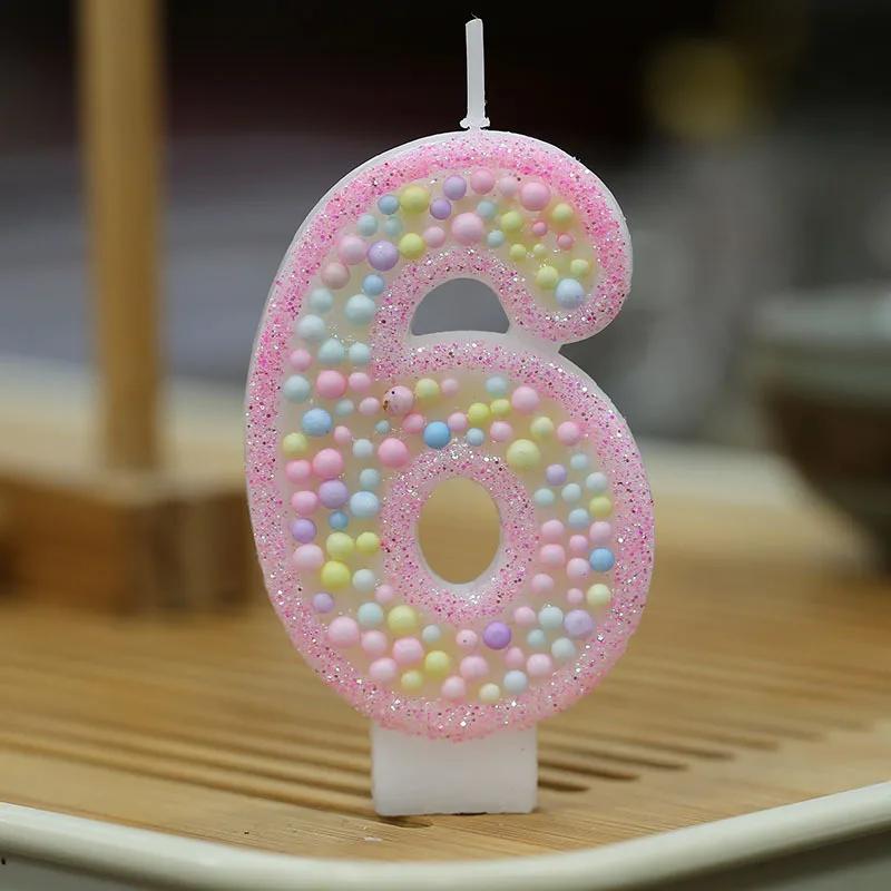 Children's Birthday Candle 1 Year Pink Pearl Number 0 1 2 3 4 5 6 7 8 9 Candles Flameless Birthday Candles for Celebratory Cakes