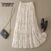 Sibaisha Women's High-Waist A-Line Floral Mesh Midi Skirt