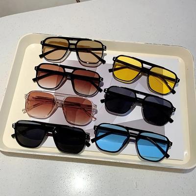 Vintage Double Bridges Men Square Sunglasses Fashion Clear Ocean Lens Sun Glasses Women Trending Shades Eyewear Uv400 Glasses