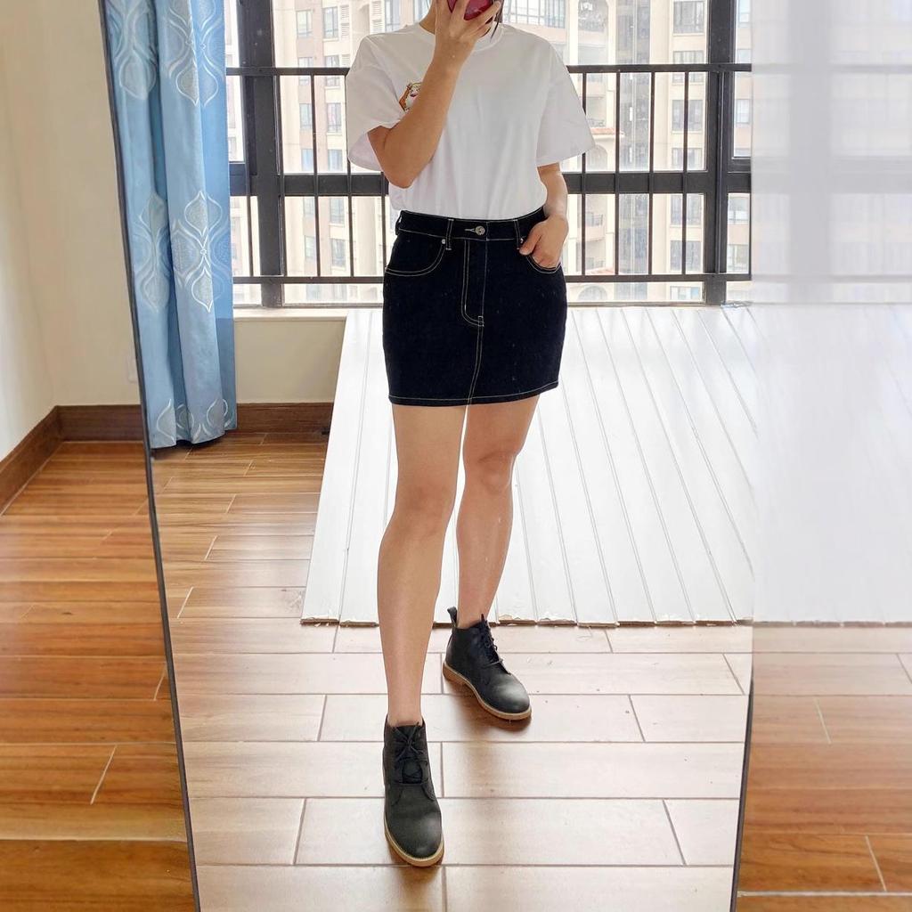 Clearance: No Returns - Yi Wei Women's Curved Mini Skirt, Cotton Denim, Regular Fit