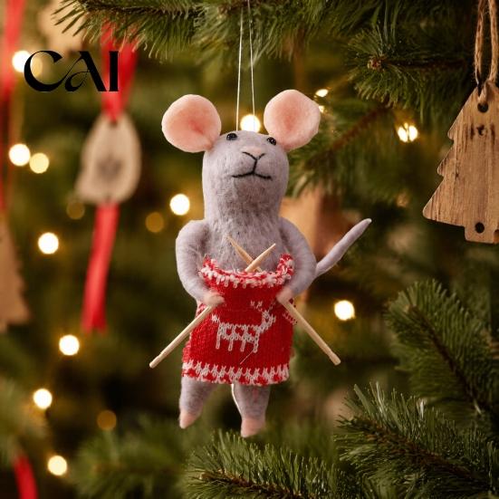 Nordic Style Holiday Decorations Christmas Felt Mouse Ornament, Handmade Felted Wool Hanging Decoration, Tree Ornaments Cute Knitting Doll for