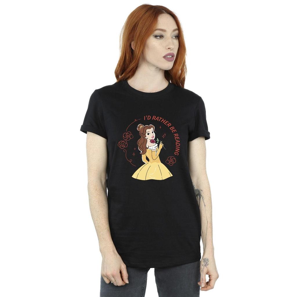Disney Womens/Ladies Beauty And The Beast IÂ´d Rather Be Reading Cotton Boyfriend T-Shirt