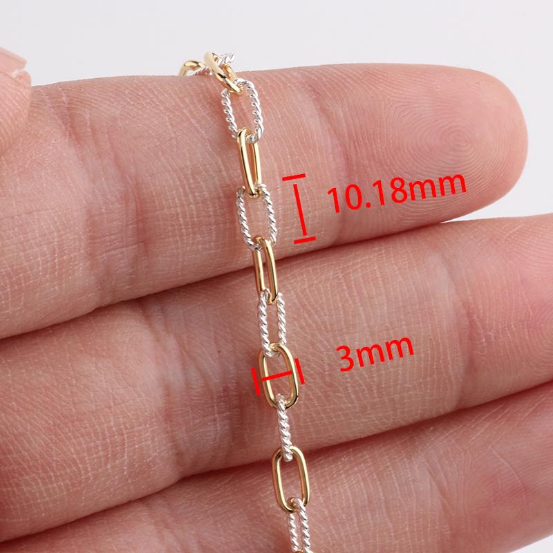Unique Plain 14K Gold Filled + Twisted S925 Silver Rectangle Link Chain Two Tone Mixed Metal Paperclip Chain Jewelry Accessories 10.18*3mm