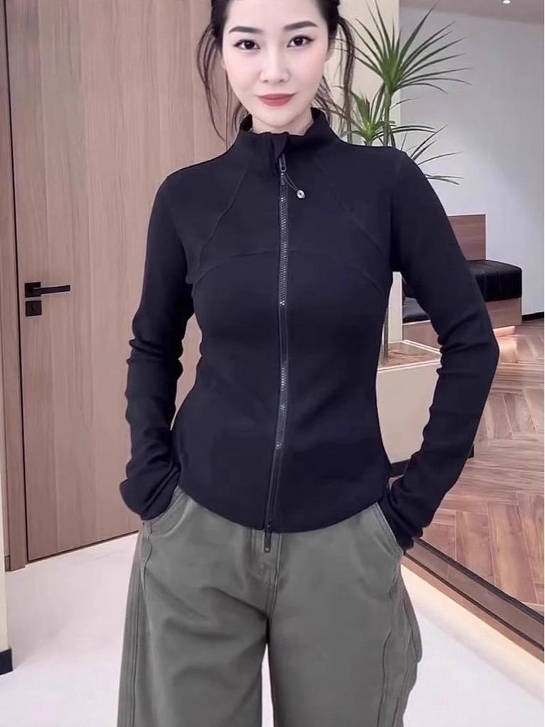 Solid Color Warm Fleece Stand Collar Jacket with Double Zipper and Slim Waist