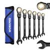 WORKPRO Zestaw 6 kluczy płasko-oczkowych z grzechotką flex (8 10 12 13 14 17mm) Klucz obrotowy Kompatybilny Zdartych śrub Nakrętek 72 Zęby Podwójnego Użycia Głowica CR-V Torba