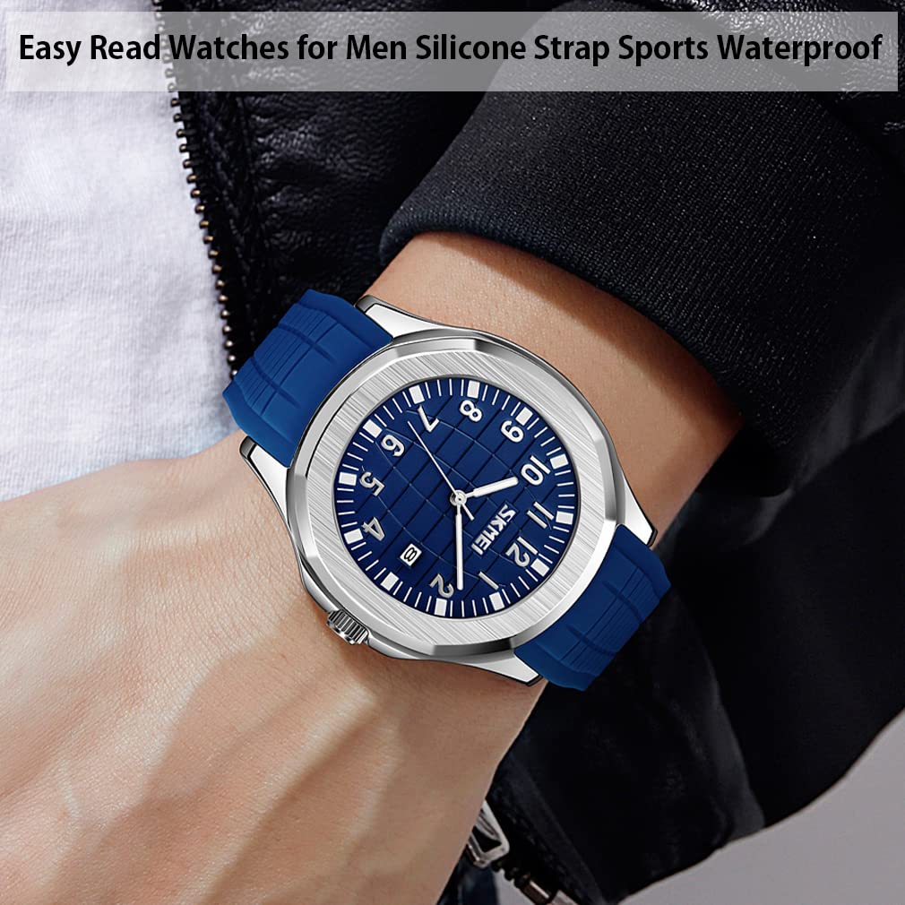 Silikon Sport Wasserdicht Armbanduhr Stilvoll Lässig Marke Analog Herrenuhr Große Arabische Ziffern Leicht Ablesbares Zifferblatt Datum Fluoreszierend Luxus
