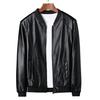 Men Coat Solid Color Stand Collar Windproof Faux Leather Thicken Plush Lining Zipper Jacket Streetwear