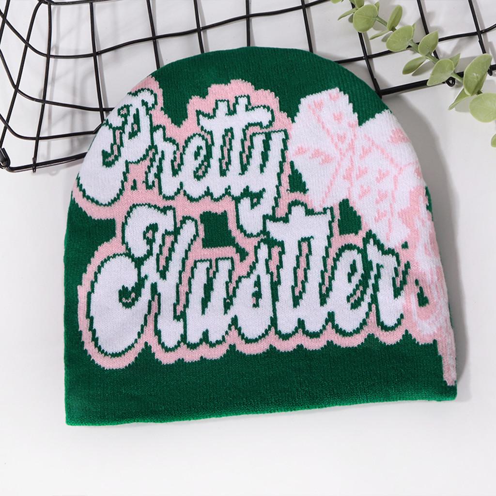 

Knit Hat For Men Women Autumn Winter Warmth Street Style With Letter Embellishments Ink Green