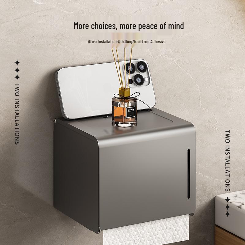 Punch-Free Wall-Mounted Gun Gray Tissue Box and Towel Holder