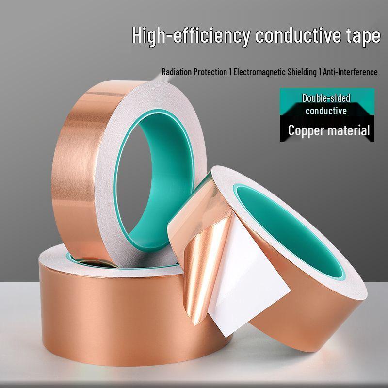Conductive Copper Foil Tape: High-Temp Resistant, Anti-Interference, Single/Double-Sided Adhesive, Die-Cutting & Punching Support Single-sided; 0.05mm; 5mm x 20m
