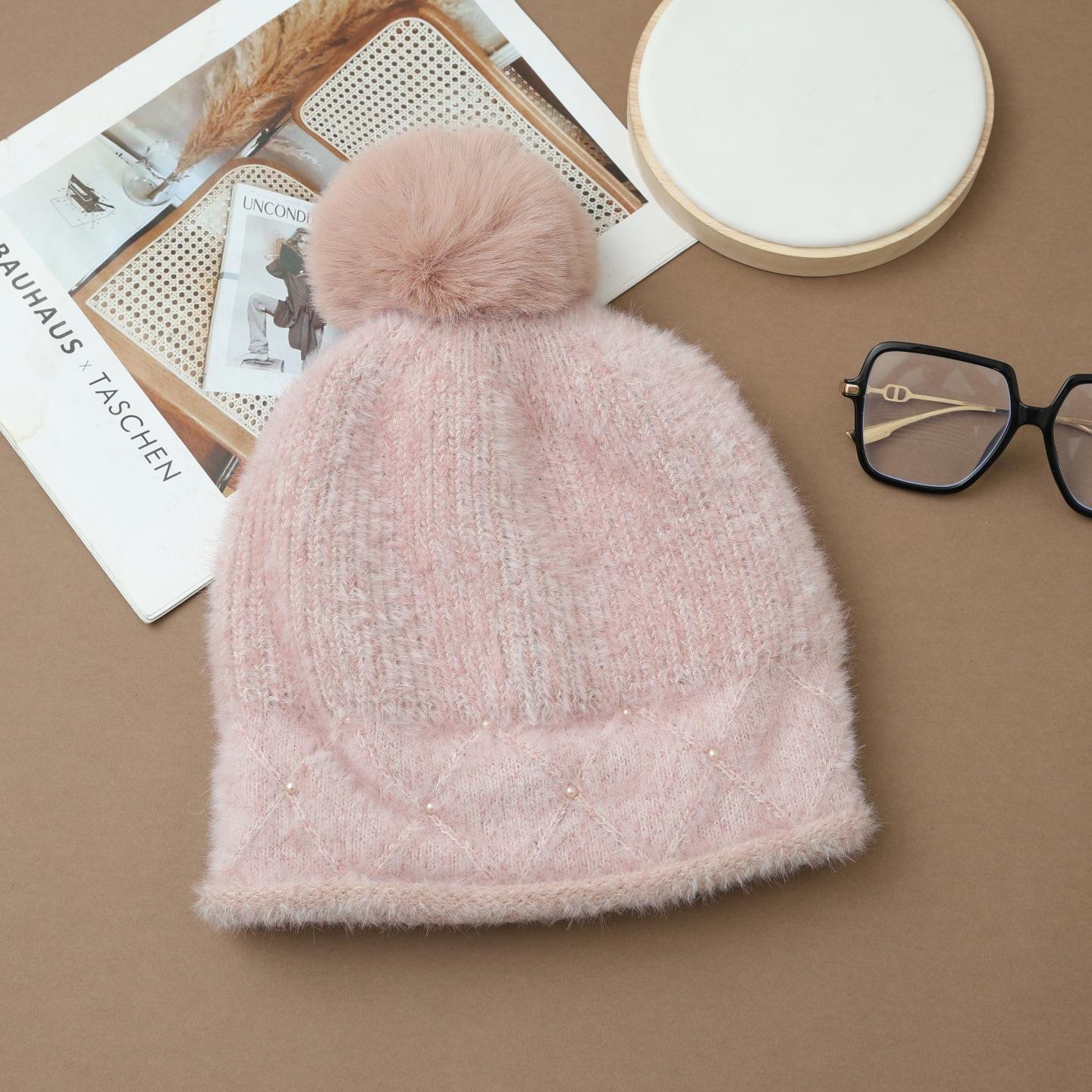 

Шапка из норки женская зимняя ветрозащитная теплая шапка от холода защита ушей шерстяная вязаная шапка на осень и зиму one size розовый