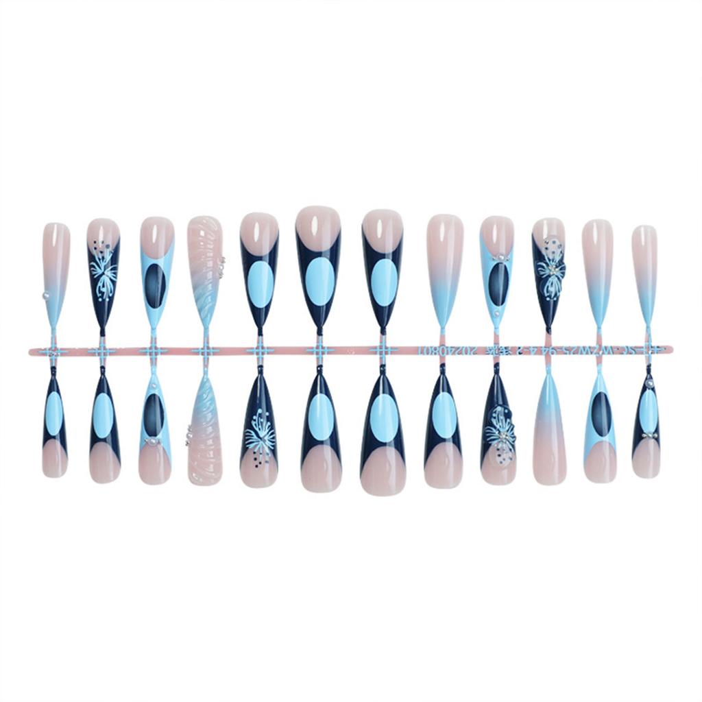 1 Set Almond False Nails Full Cover Stick on Nails 3D Flower Press On Nails French Artificial Nails Manicures Supplies