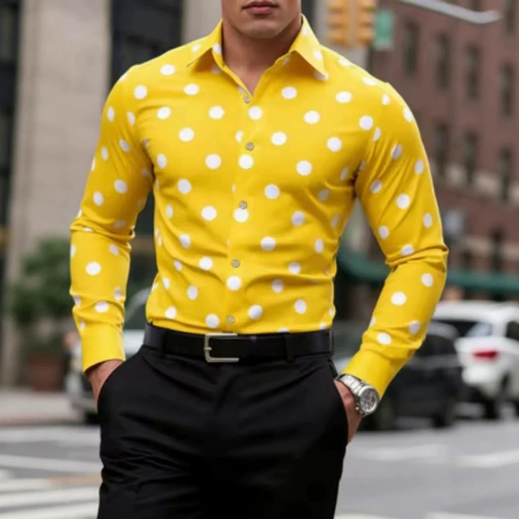Camicia da uomo a pois a maniche lunghe, vestibilità slim, stile versatile