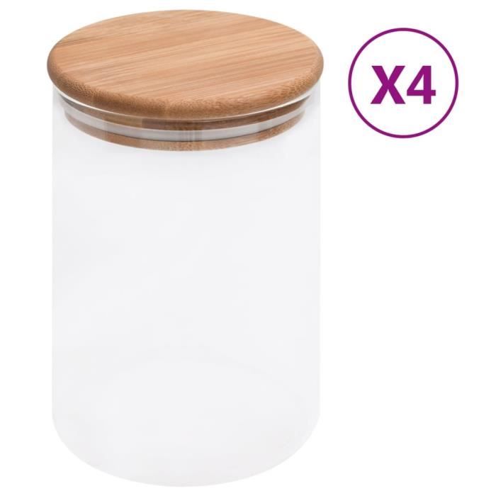 Pots de conservation - vidaXL - 4 pcs - Verre transparent - Couvercle en bambou - 800 ml