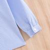 Girls Blue Striped Long Sleeve Shirt Ruffled Collar Blouse with Bow for Kids 5-12 Years Autumn New Children's Clothing