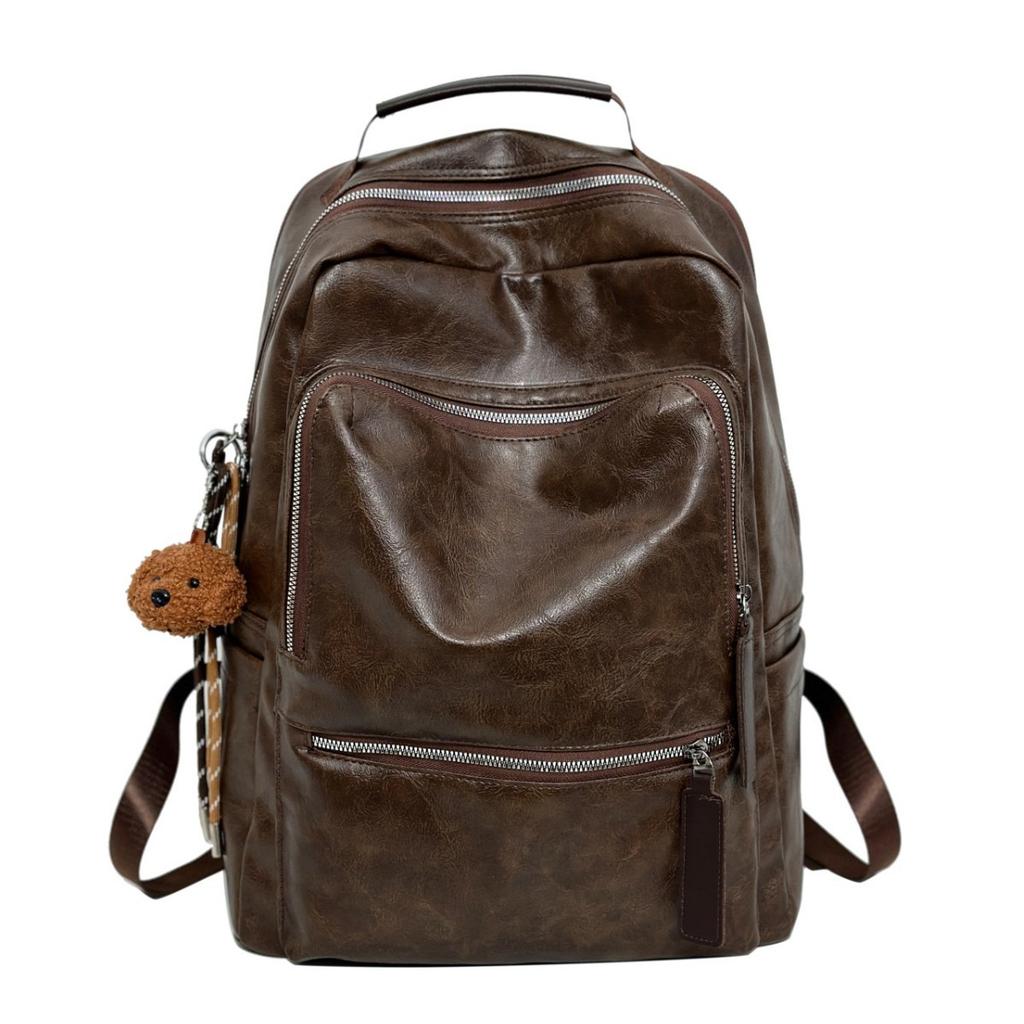Retro Backpack Computer Bag Student Large Capacity Schoolbag Pu Leather Men'S Business Leisure Travel Bag
