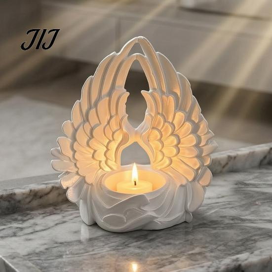 Healing Room Decoration 3D Printed Angel Wings Tealight Candle Holder, Wing Shape Candlestick, Minimalist Desk Accessory Romantic Ornament for Bedroom