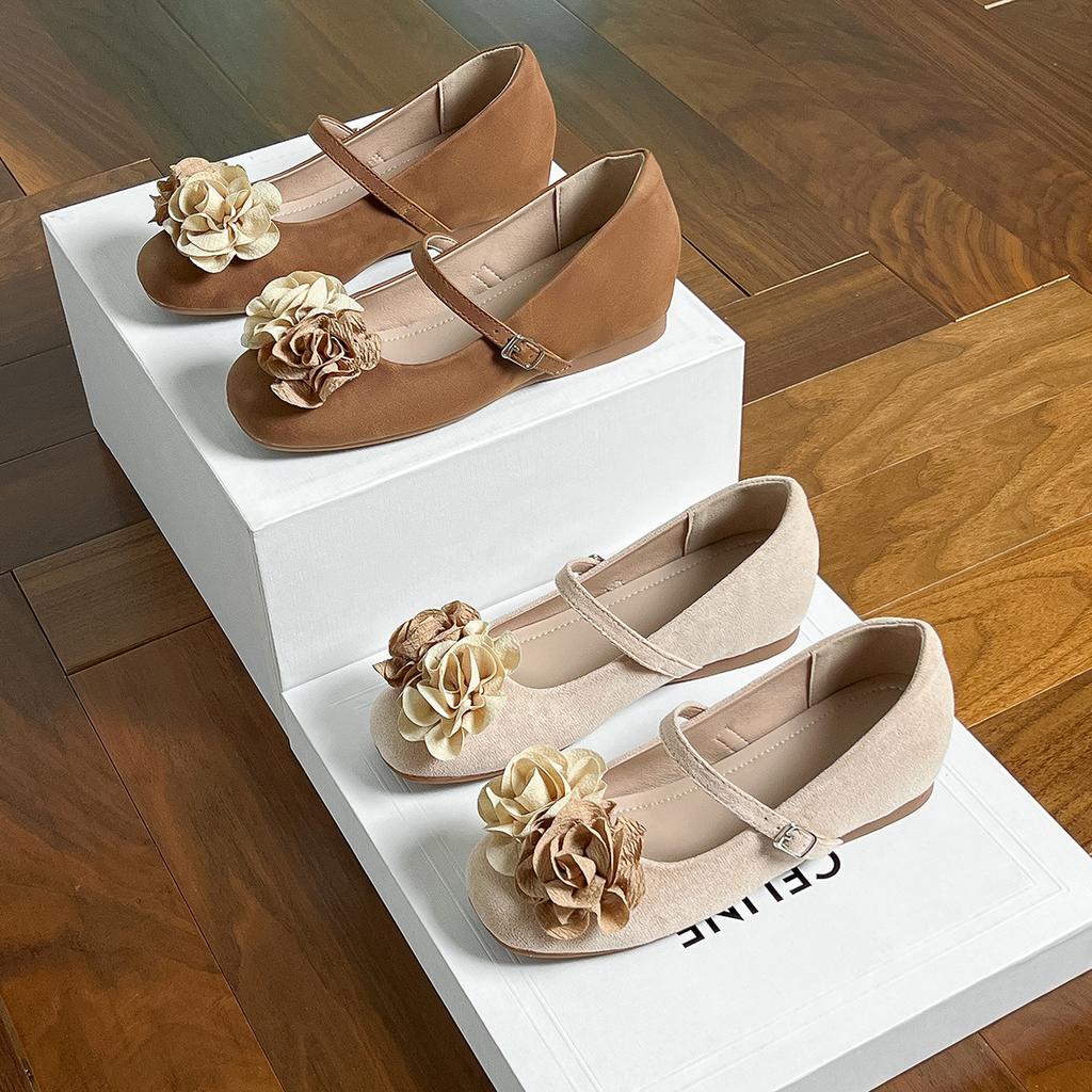 Sheepskin version~ inner height increase 5CM French fairy wind flower word with Mary Jane women's shoes shallow mouth evening single shoes women