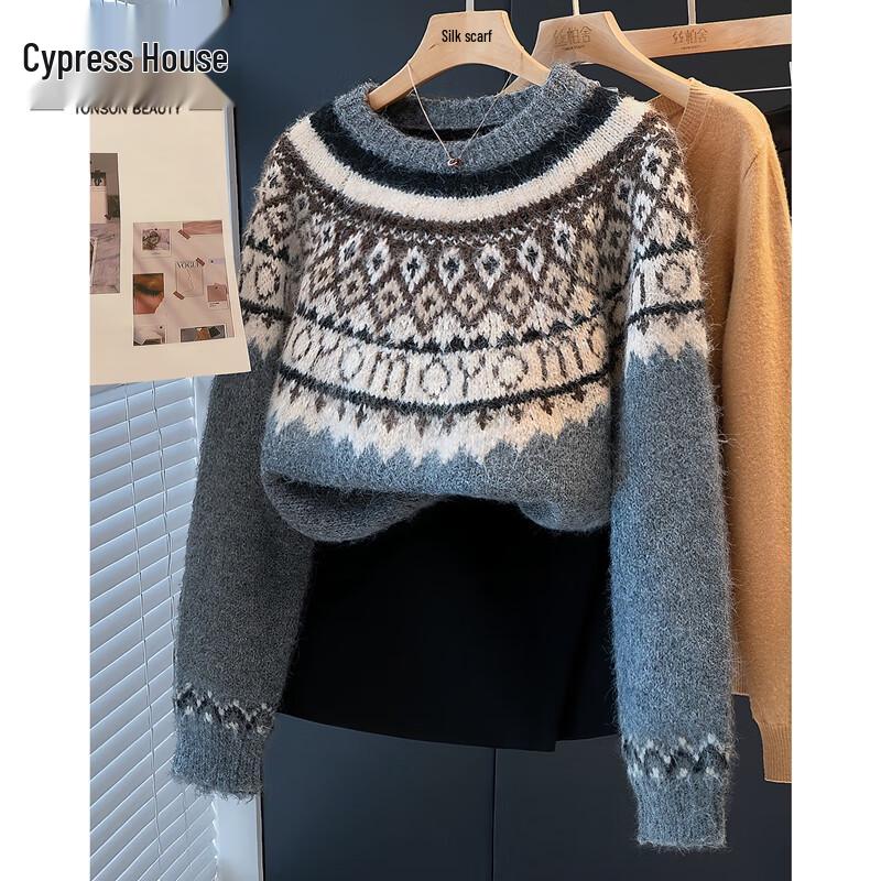 Women s Loose Fit Round Neck Long Sleeve Sweater One Size