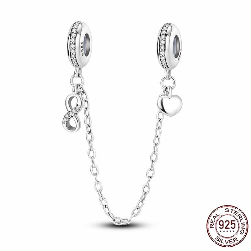 Stříbrný Křišťálový Pavé Bezpečnostní Řetízek Pevný Klip Pramen Přívěsek Vhodný pro Ženy Náramek Stříbrné Šperky Párty Narozeninový Dárek