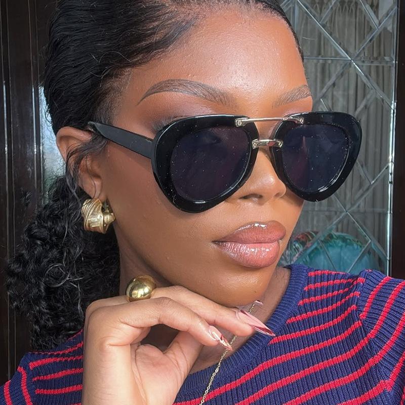 Retro Oval Frame Sunglasses Fashion Big Frame Sunglasses Punk Green Pilot Eyewear Personalized Shades Sun Protection Glasses