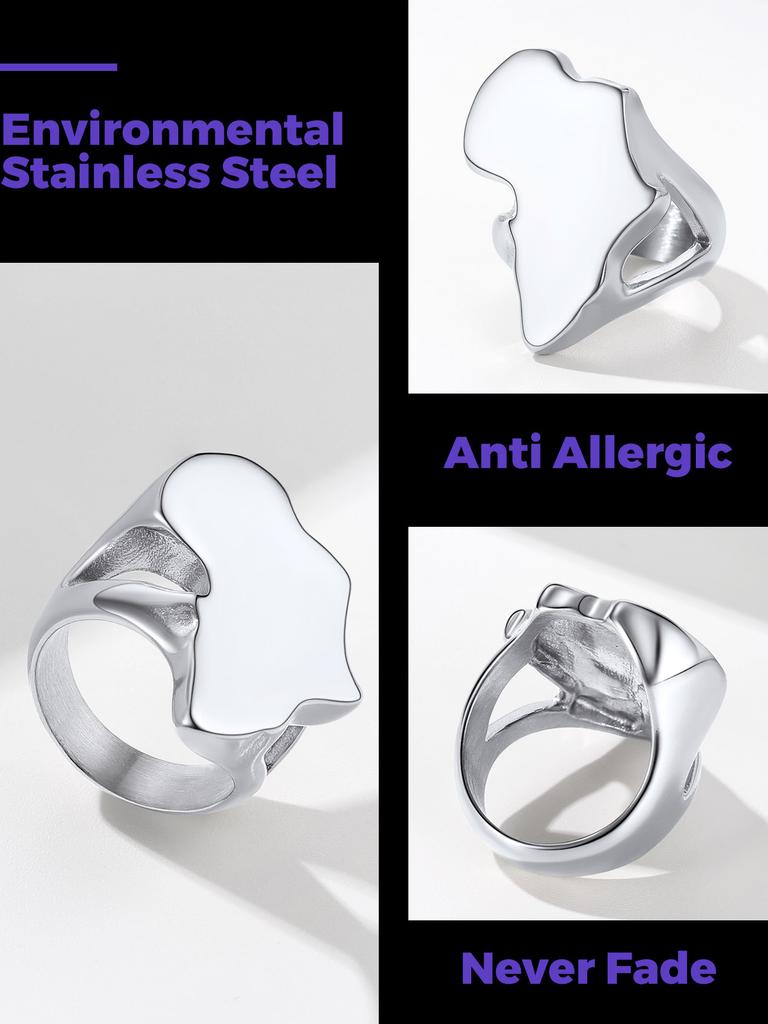 Nerezové Veľké Prstene s Mapou Afriky pre Muža Ženu Plné / Duté Signetové Prstene s Mapou Afrických Krajín Unisex Šperky Darček