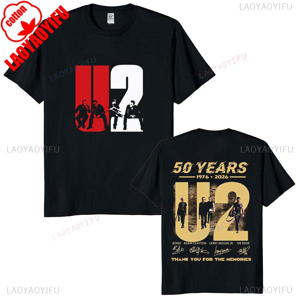 U2 Band 50th Anniversary 19762026 Tribute Signatures Graphic T Shirt Unisex Cotton Vintage Rock Casual Street Style Tee