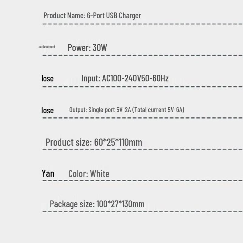 30W 6-Port USB Power Strip Charger for Mobile & Tablet Devices