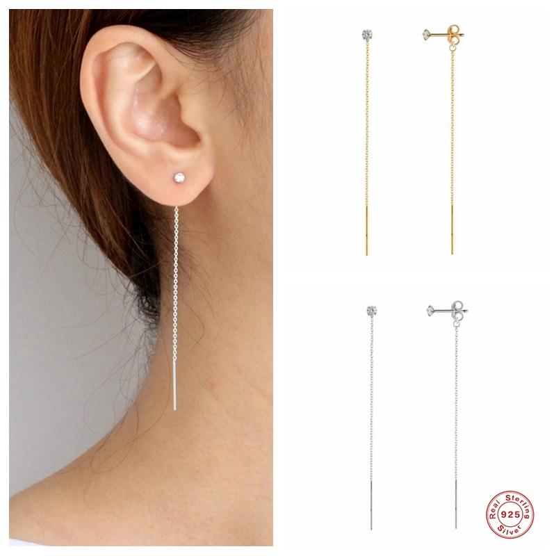 

925 пробы стерлингового серебра длинная цепочка кисточка серьги-капли линия кристалл длинная линия стержень кулон висячие серьги ювелирные изделия для женщин подарок