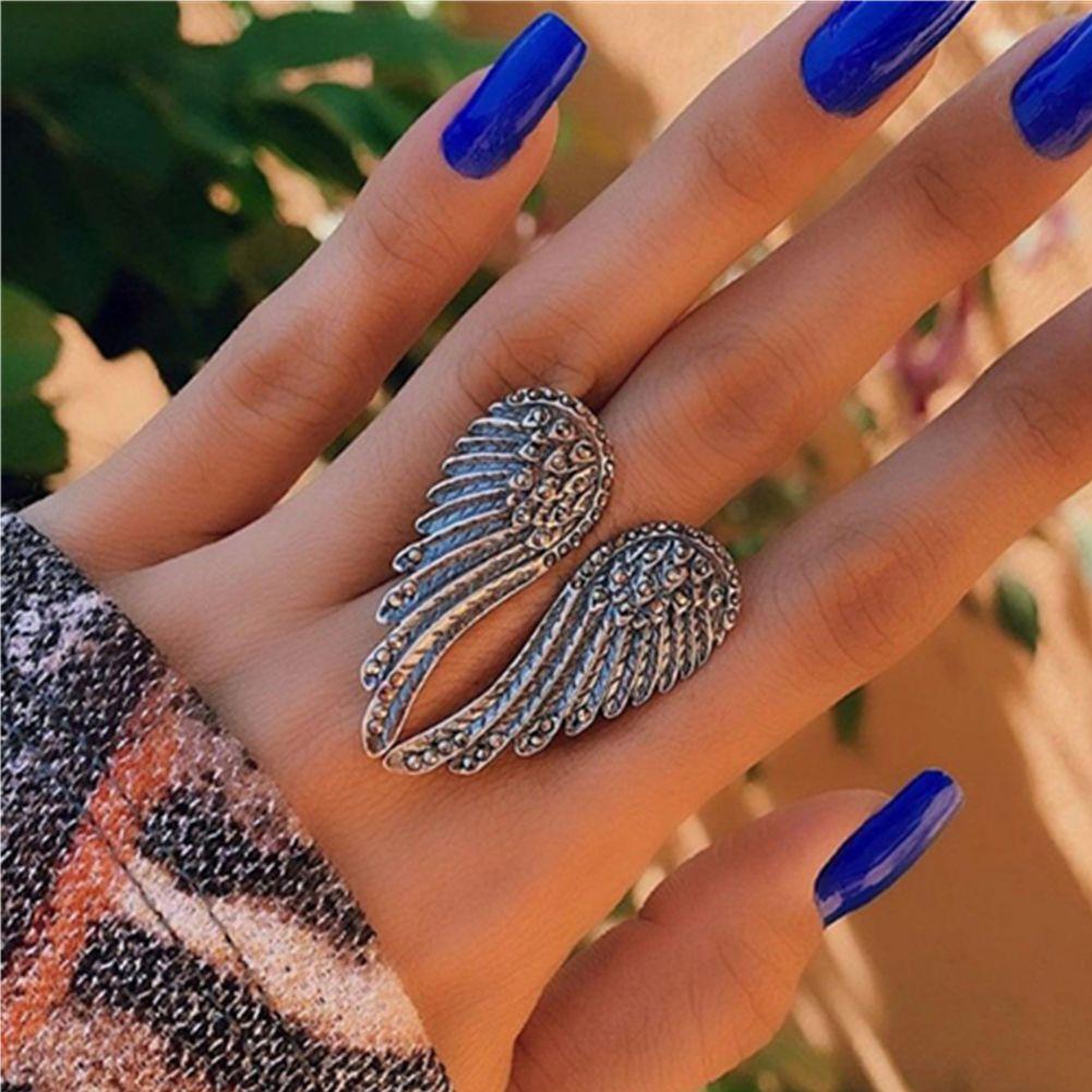 Fashion Accessories Hip Hop Punk Women Men Big Heart Shape Wings Metal Rings Retro Angel Wings Ring