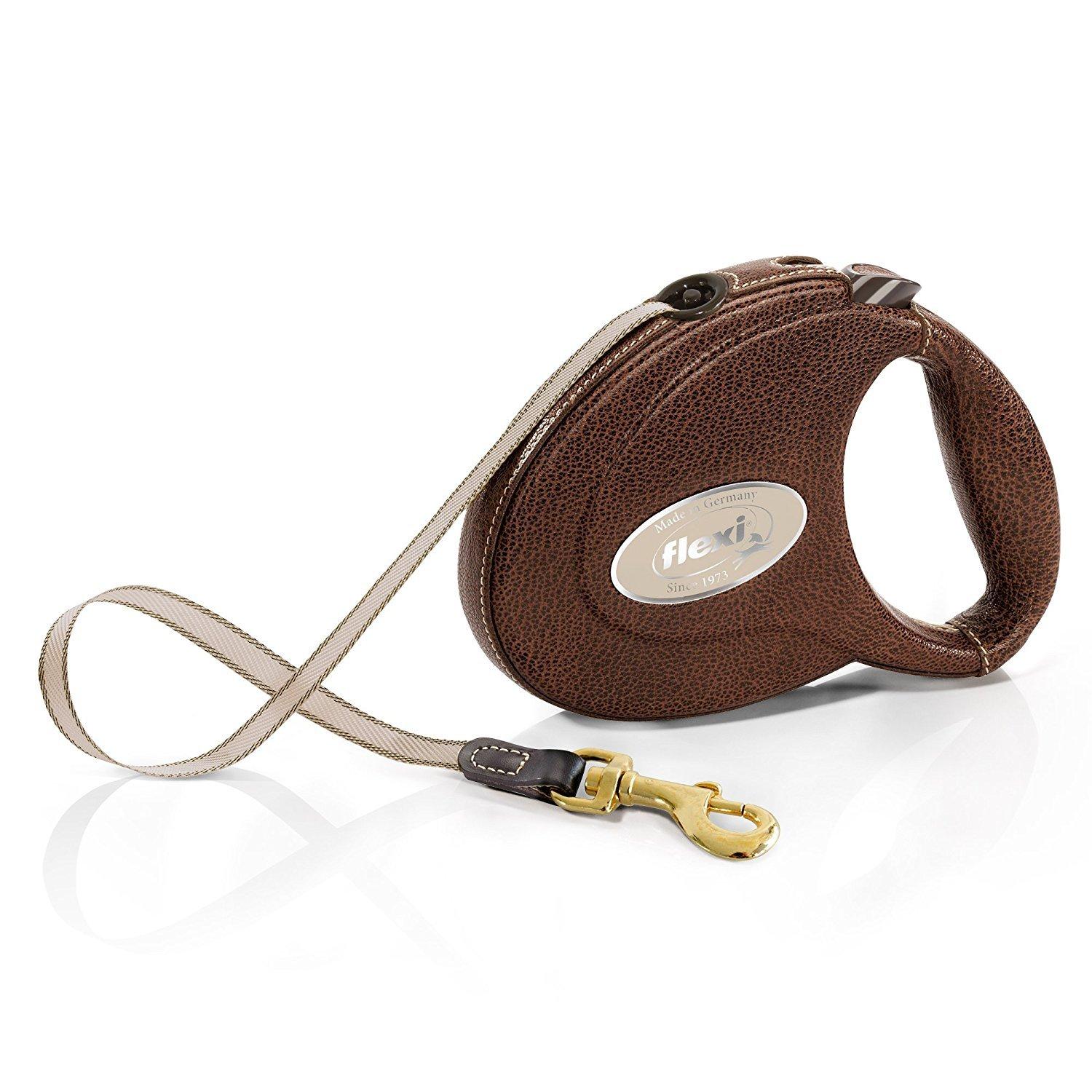 

Flexi Leather Tape Dog Lead, Medium (Under 25kg), 5m, Dark Brown