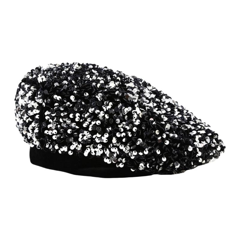 Pailletten Baskenmütze Modische Französische Baskenmütze Elegante Winter Herbst Mütze Damen Winter Kopfbedeckung Für Partys Outdoor Reisen