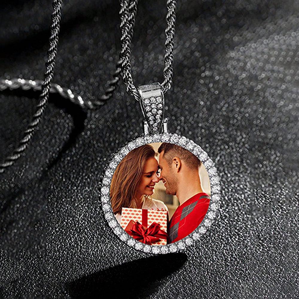European Hip Hop Personalized Round Photo Men's Necklace