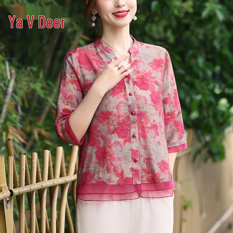 Yalu Women s Summer V-Neck Mid-Sleeve Blouse 3XL