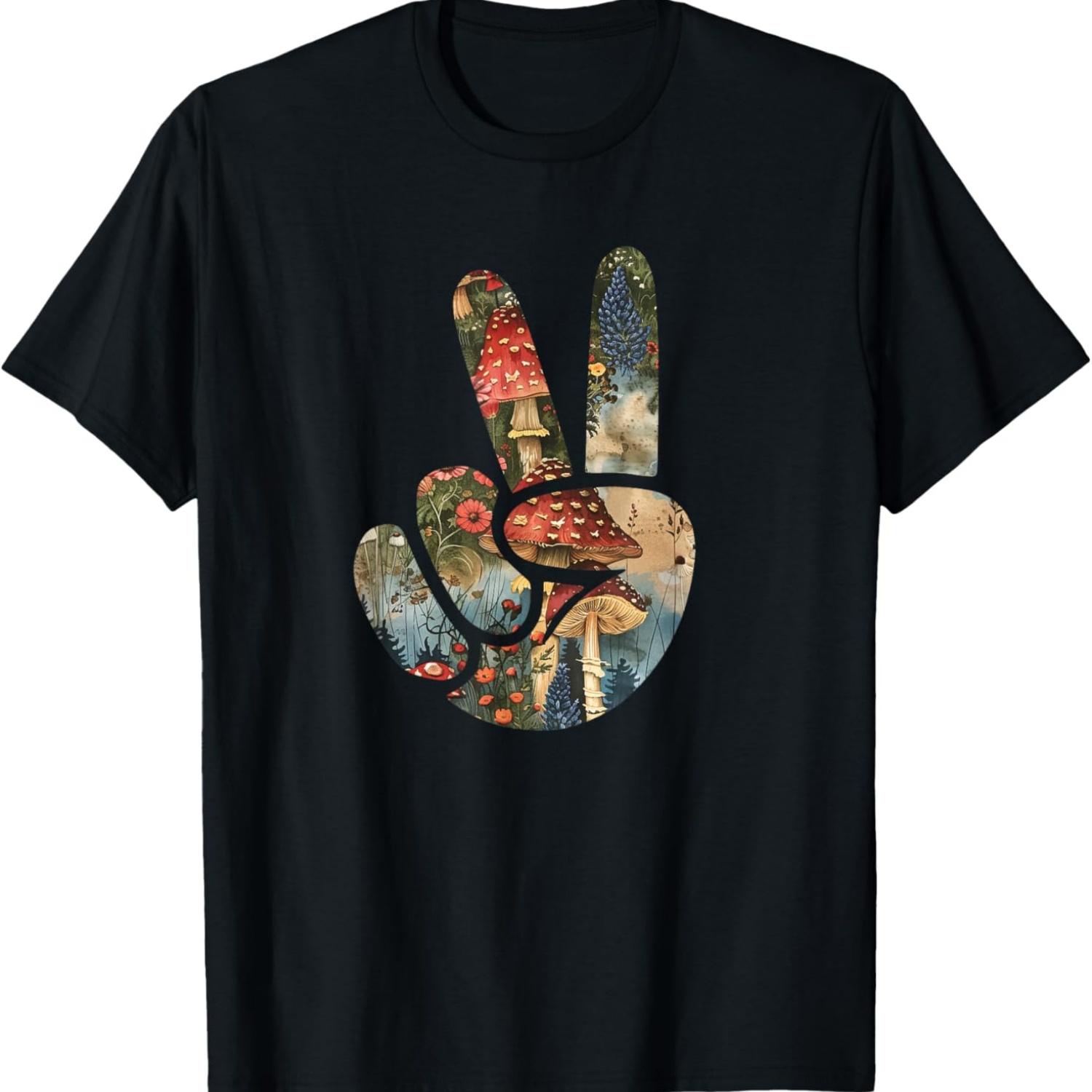 

Natural Silhouette Forest Meadow Cottagecore Peace Sign Hand T-Shirt(56) XXXXXL чорний