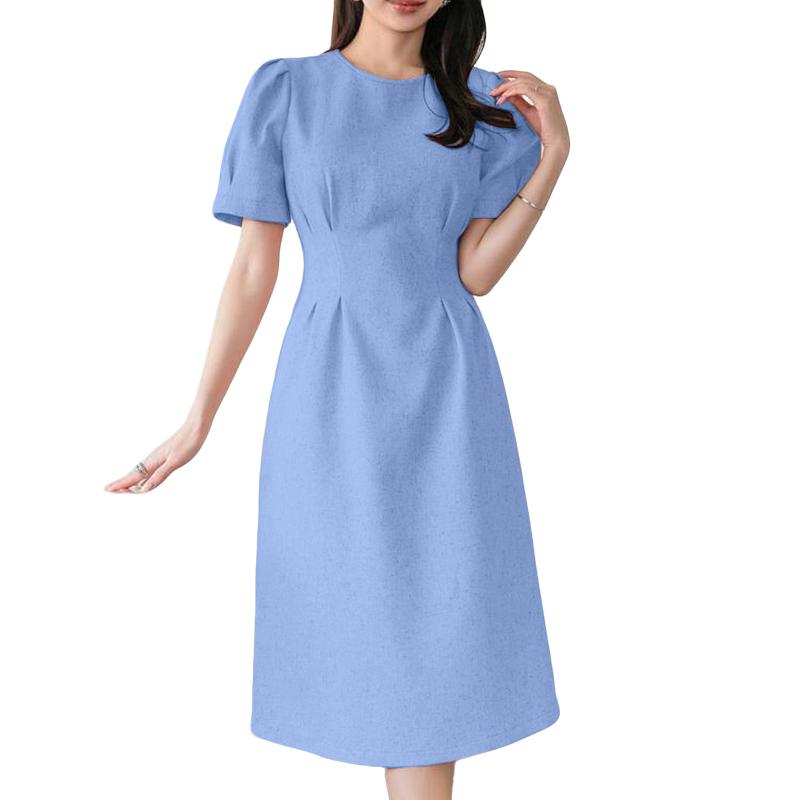 

ZANZEA Женское повседневное платье с круглым вырезом, однотонное, летнее, с коротким рукавом 3XL синий